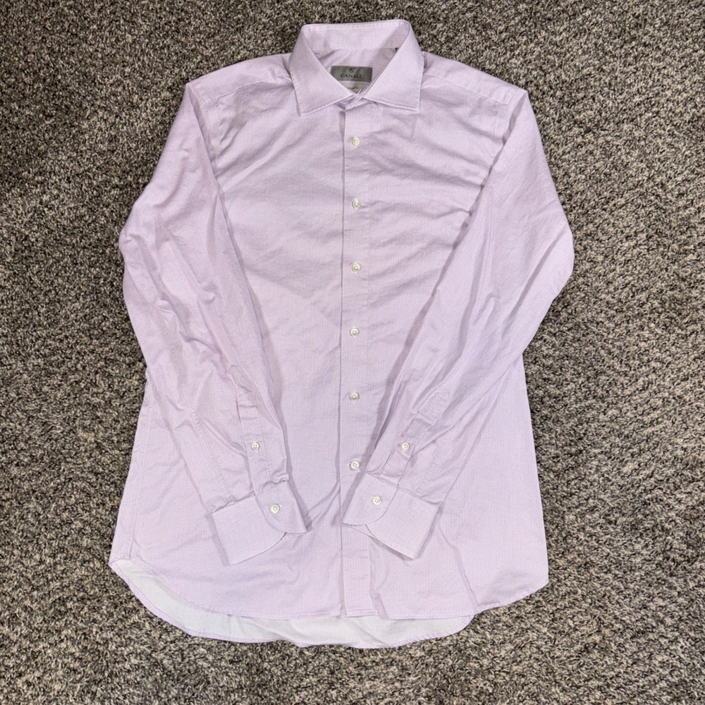 Canali Impeccabile Dress Shirt Mens 16 41 Purple Micro Texture Cotton Italy L/S